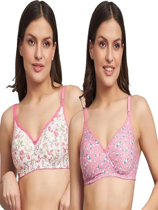 Klowvila_Fashion_Women's_Cotton_Blend_Lightly_Padded_Non-Wired_Floral_Printed_T-Shirt_Bra_Combo_Pack_Of_2