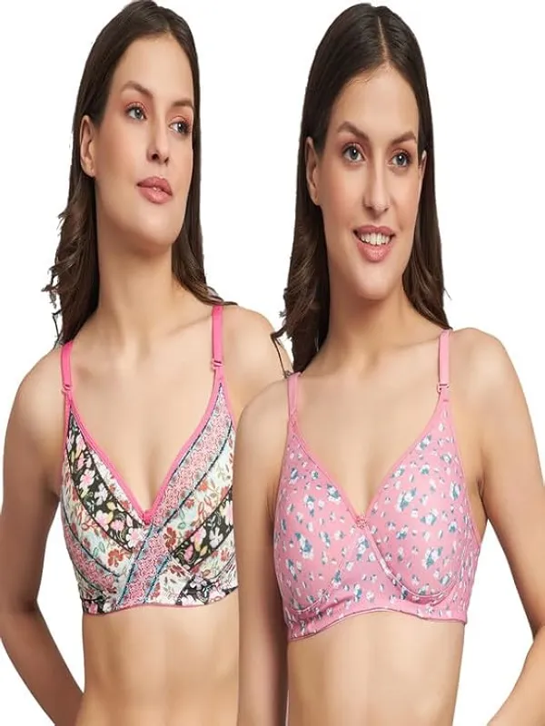 Klowvila_Fashion_Women's_Cotton_Blend_Lightly_Padded_Non-Wired_Floral_Printed_T-Shirt_Bra_Combo_Pack_Of_2
