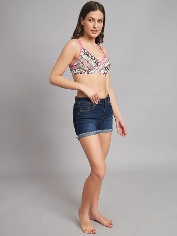 Klowvila_Fashion_Women's_Cotton_Blend_Lightly_Padded_Non-Wired_Floral_Printed_T-Shirt_Bra_Combo_Pack_Of_2