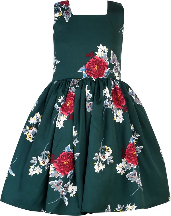 Bottle_Green_Crepe_Premium_Fit_And_Flare_Dress_For_Girls
