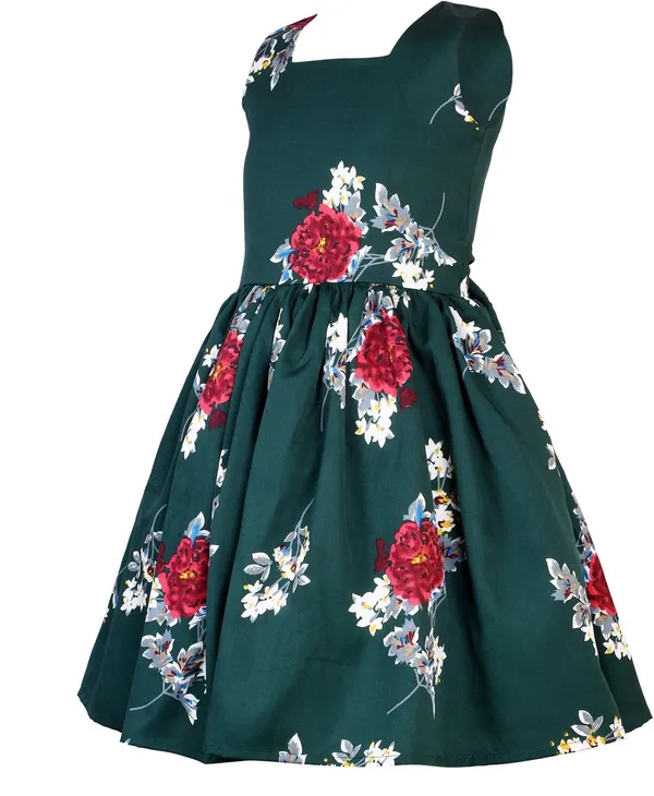 Bottle_Green_Crepe_Premium_Fit_And_Flare_Dress_For_Girls