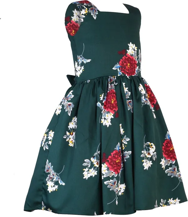 Bottle_Green_Crepe_Premium_Fit_And_Flare_Dress_For_Girls