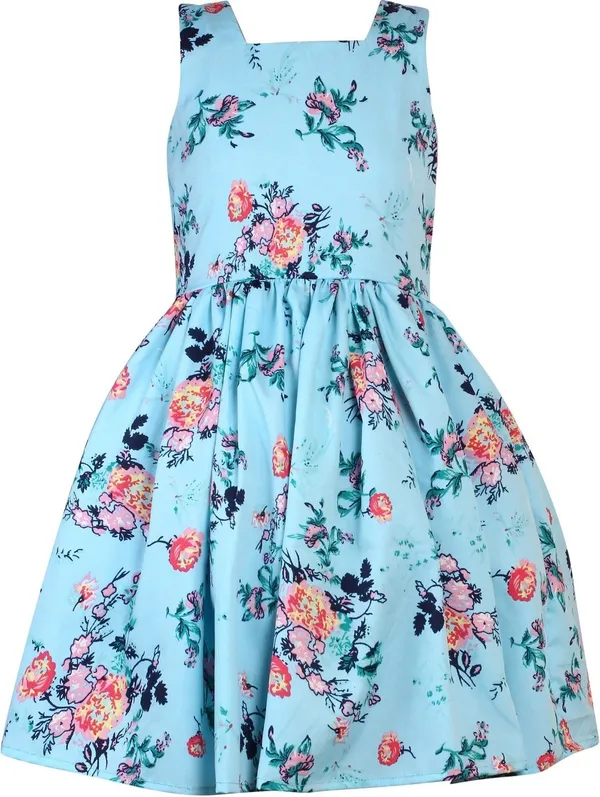Turquoise_Crepe_Premium_Fit_And_Flare_Dress_For_Girls