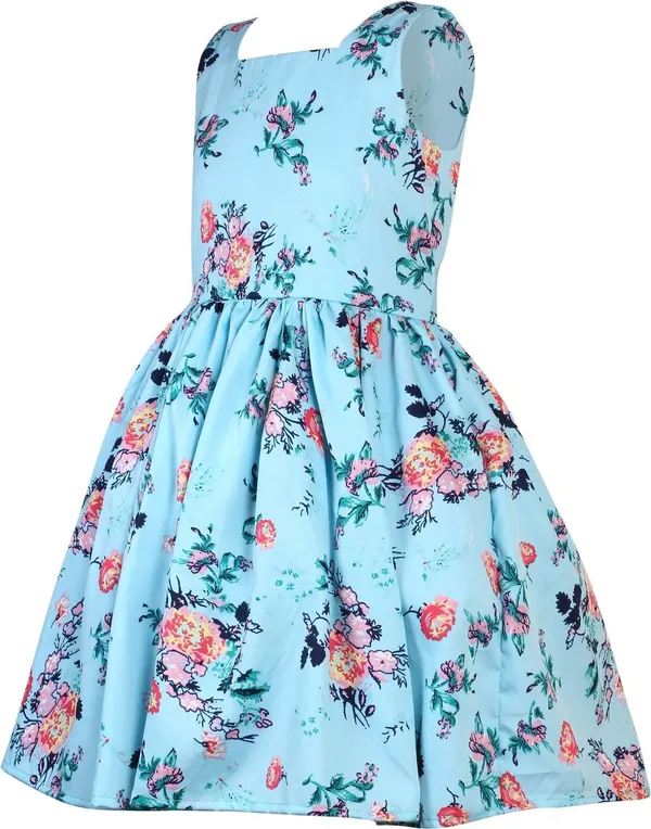 Turquoise_Crepe_Premium_Fit_And_Flare_Dress_For_Girls