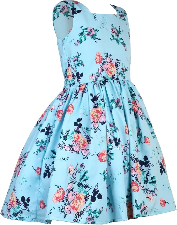 Turquoise_Crepe_Premium_Fit_And_Flare_Dress_For_Girls