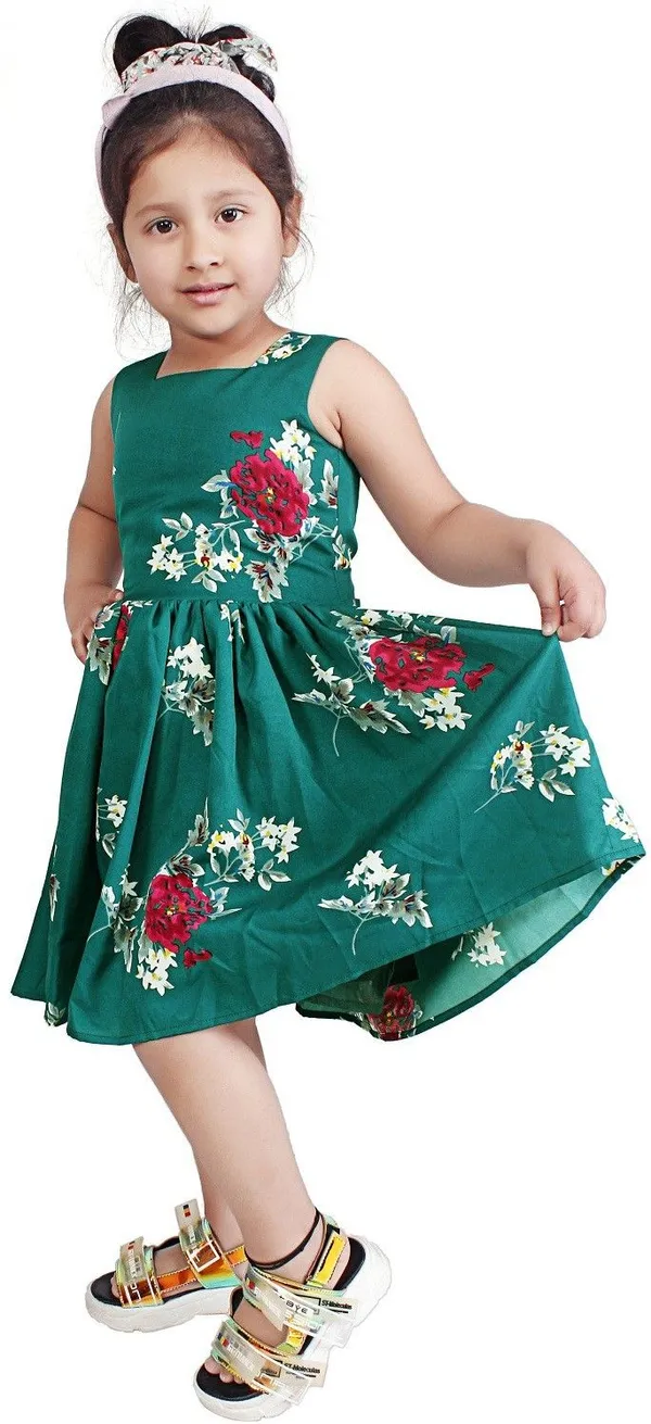 Bottle_Green_Crepe_Premium_Fit_And_Flare_Dress_For_Girls