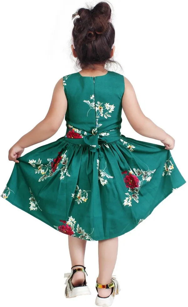 Bottle_Green_Crepe_Premium_Fit_And_Flare_Dress_For_Girls