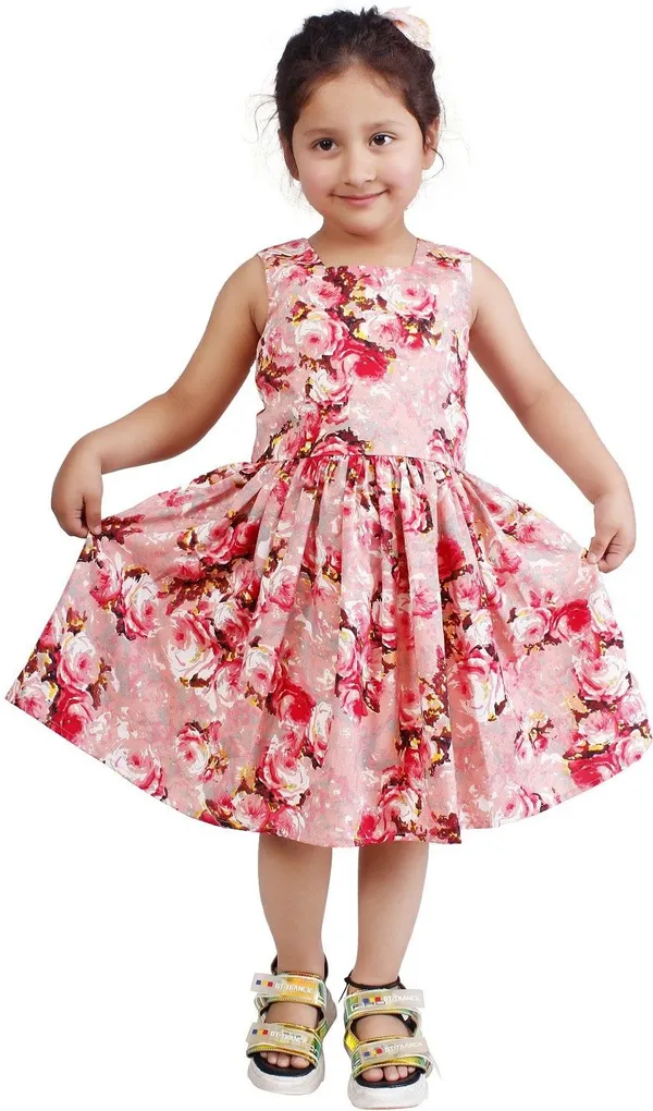 Peach_Print_Crepe_Premium_Fit_And_Flare_Dress_For_Girls