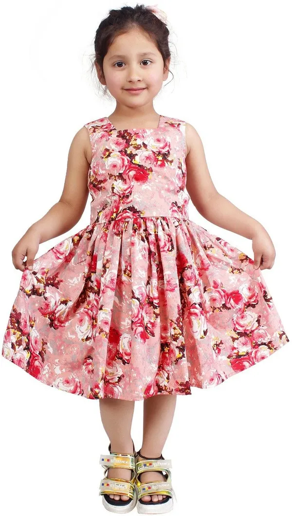 Peach_Print_Crepe_Premium_Fit_And_Flare_Dress_For_Girls