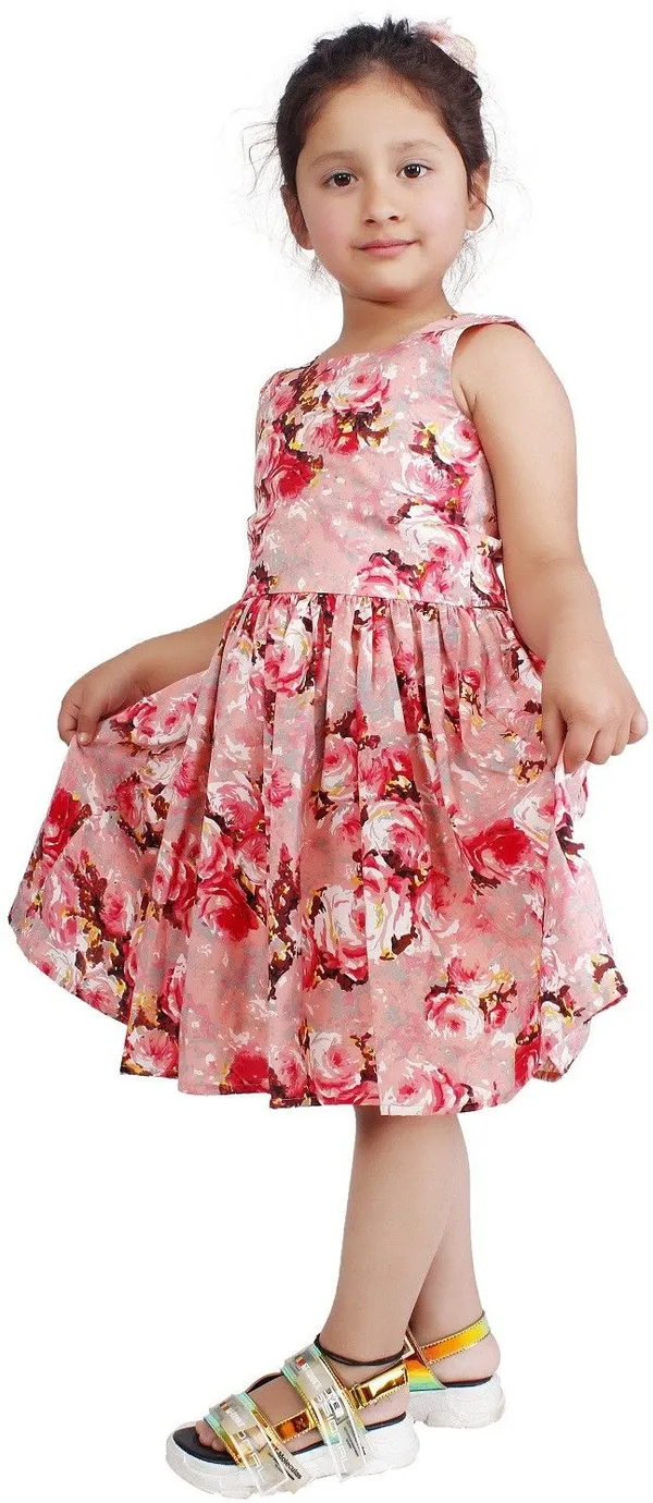 Peach_Print_Crepe_Premium_Fit_And_Flare_Dress_For_Girls