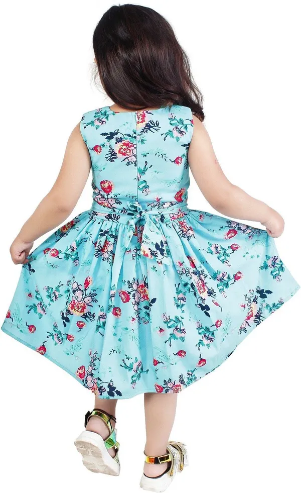 Turquoise_Crepe_Premium_Fit_And_Flare_Dress_For_Girls
