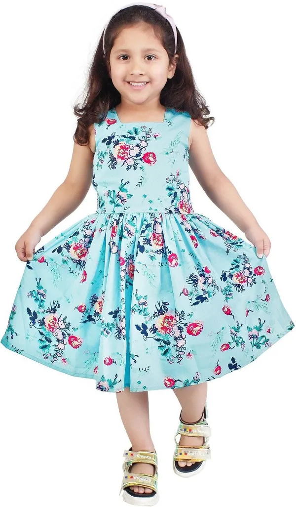 Turquoise_Crepe_Premium_Fit_And_Flare_Dress_For_Girls
