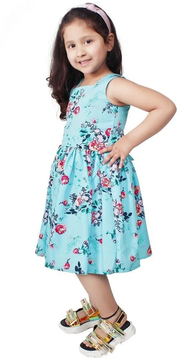 Turquoise_Crepe_Premium_Fit_And_Flare_Dress_For_Girls