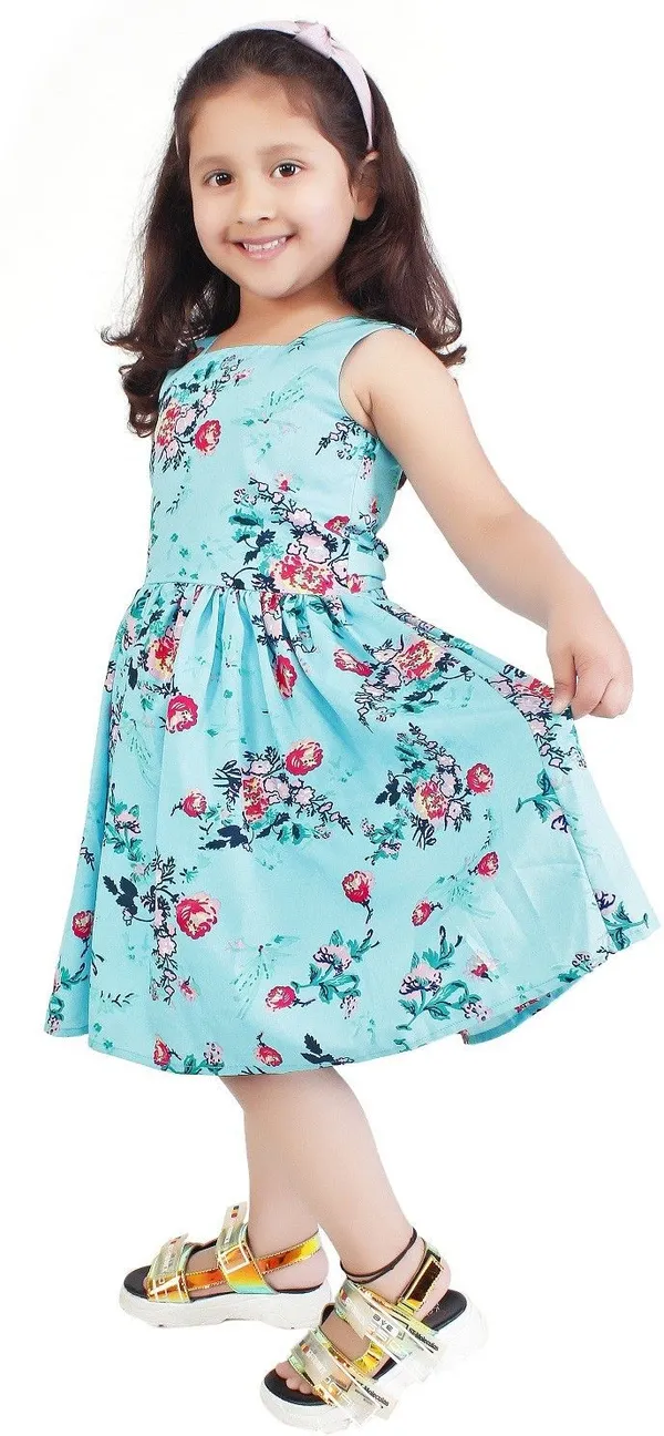 Turquoise_Crepe_Premium_Fit_And_Flare_Dress_For_Girls