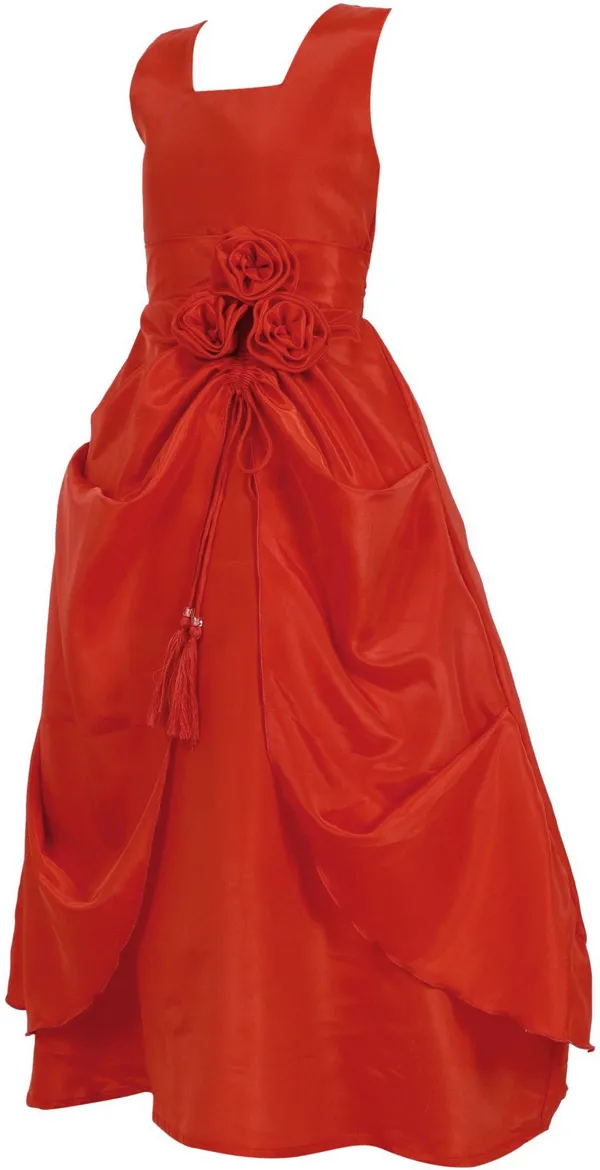 Red_Satin_Cotton_Linen_Premium_Gown_Dress_For_Girls