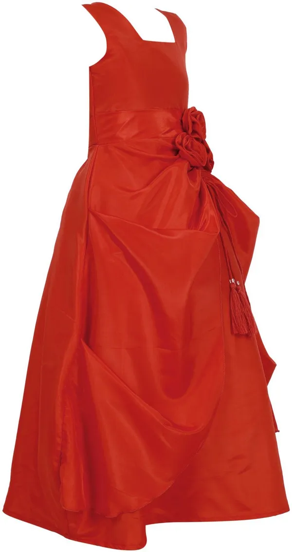 Red_Satin_Cotton_Linen_Premium_Gown_Dress_For_Girls