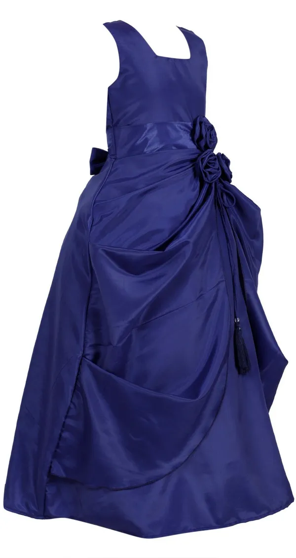 Navy_Blue_Satin_Cotton_Linen_Premium_Gown_Dress_For_Girls