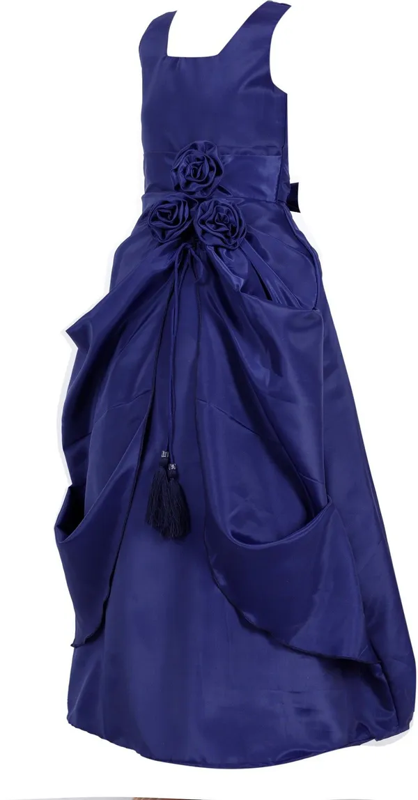 Navy_Blue_Satin_Cotton_Linen_Premium_Gown_Dress_For_Girls
