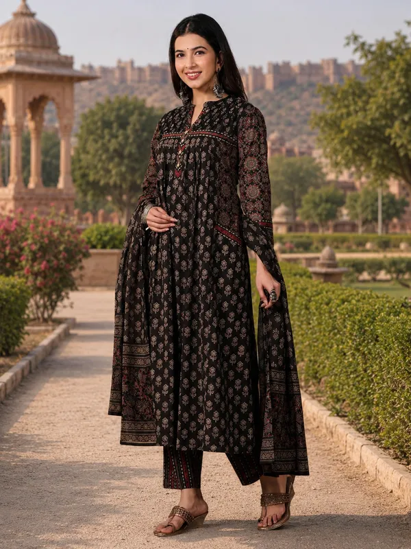 Biba_Jaipur_Ebony_Floral_Block_Print_Kurta_Set