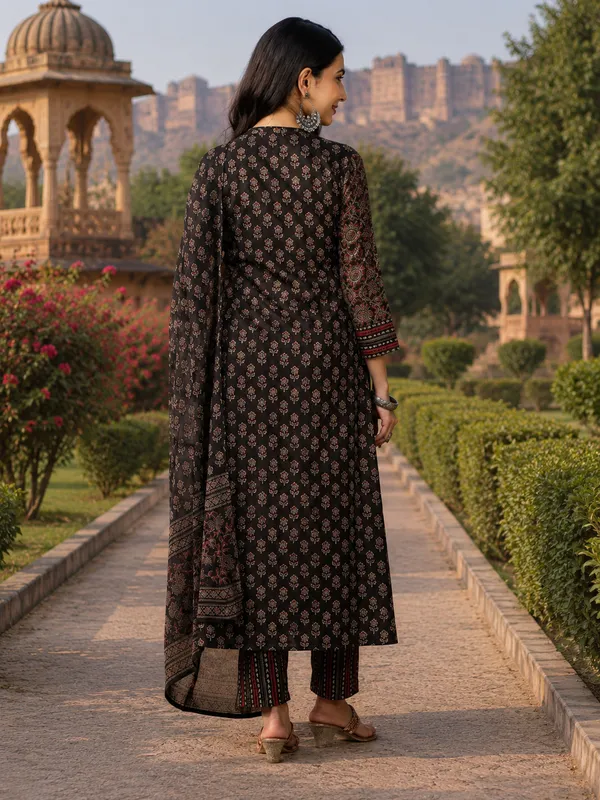 Biba_Jaipur_Ebony_Floral_Block_Print_Kurta_Set