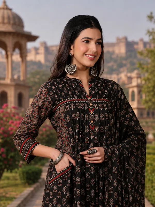 Biba_Jaipur_Ebony_Floral_Block_Print_Kurta_Set