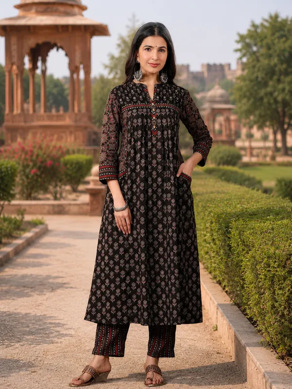 Biba_Jaipur_Ebony_Floral_Block_Print_Kurta_Set