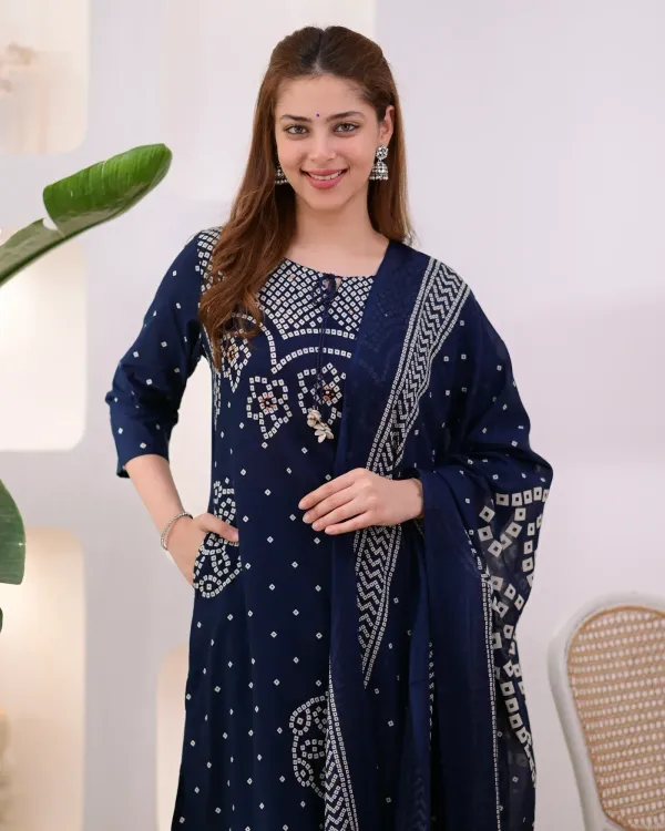 Biba_Jaipur_Noor-e-Navy_Bandhej_Mirror_Work_Cotton_Suit