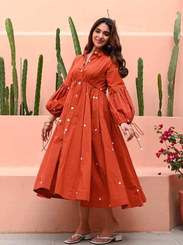 Biba_Jaipur_Rust_Orange_Mirror_Work_Cotton_Dress
