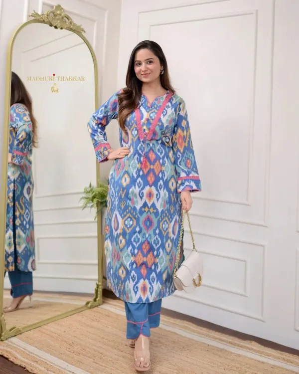 Biba_Jaipur_Blue_Ikat_Printed_Straight_Kurta_Set_with_Pants