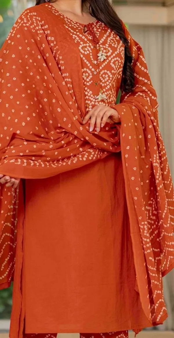 Rust-Orange-Bandhani-Printed-Kurta-Set-with-Palazzo