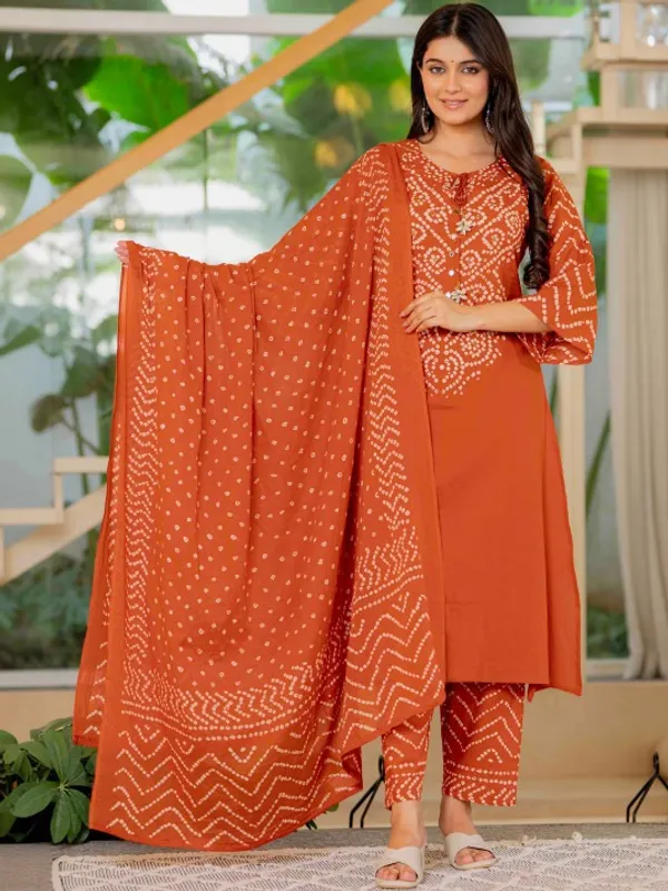 Rust-Orange-Bandhani-Printed-Kurta-Set-with-Palazzo