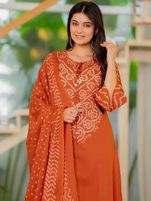 Rust-Orange-Bandhani-Printed-Kurta-Set-with-Palazzo