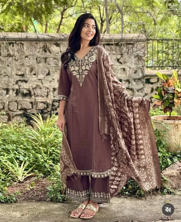 Biba_Jaipur_Coffee_Brown_Floral_Embroidered_Straight_Kurta_Set_with_Printed_Dupatta