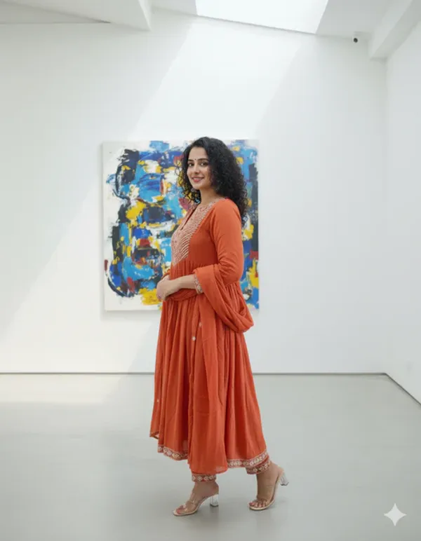 Rust_Orange_Cotton_Kurta_Set_For_Women
