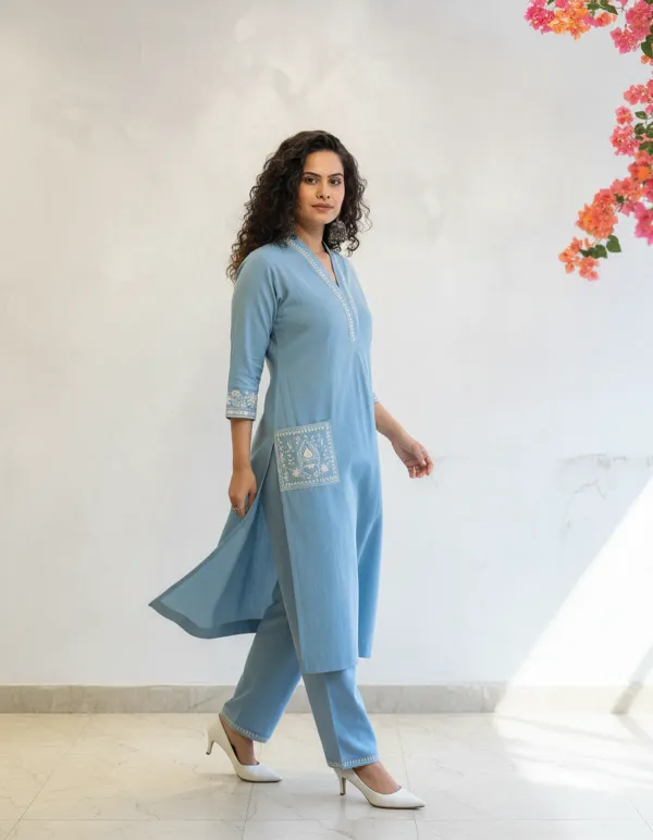 Sky_Blue_Cotton_Kurti_Palazzo_Set_For_Women