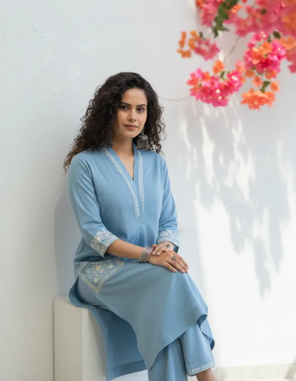 Sky_Blue_Cotton_Kurti_Palazzo_Set_For_Women