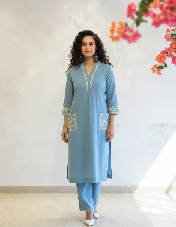 Sky_Blue_Cotton_Kurti_Palazzo_Set_For_Women
