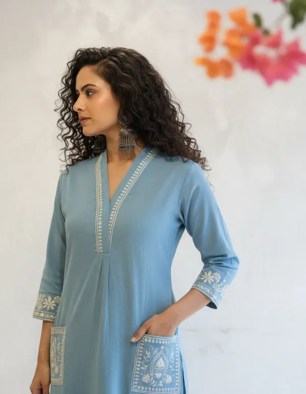 Sky_Blue_Cotton_Kurti_Palazzo_Set_For_Women