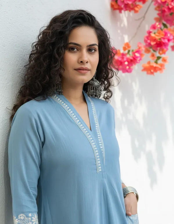 Sky_Blue_Cotton_Kurti_Palazzo_Set_For_Women