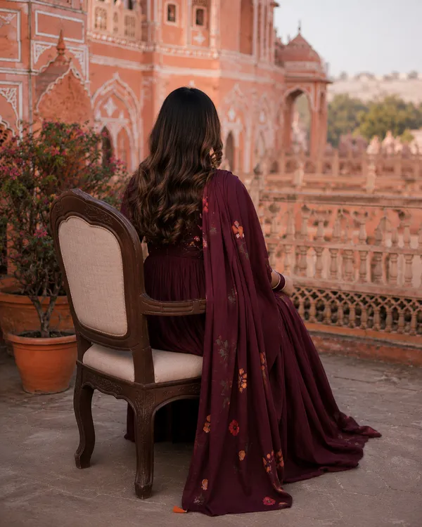 Marron_Embroidered_Cotton_Kurta_and_Pant_Set_with_Dupatta