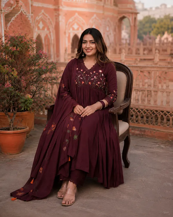 Marron_Embroidered_Cotton_Kurta_and_Pant_Set_with_Dupatta