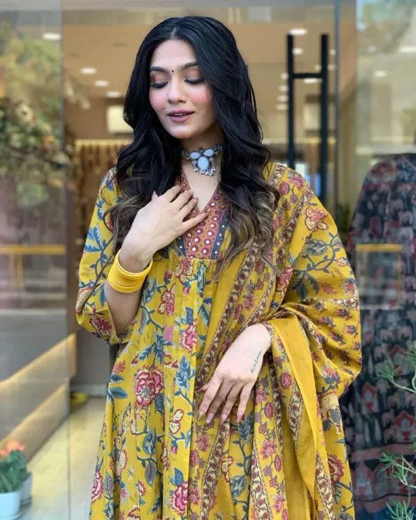 Mustard_Yellow_Floral_Printed_Anarkali_Suit_with_Dupatta