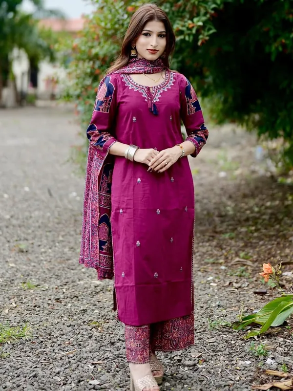 Royal_Magenta_Embroidered_Kurta_Set_with_Printed_Dupatta_|_Elegant_Ethnic_Wear_for_Women