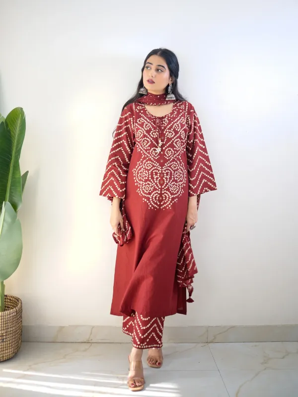 Rust-Maroon-Bandhani-Printed-Kurta-Set-with-Palazzo