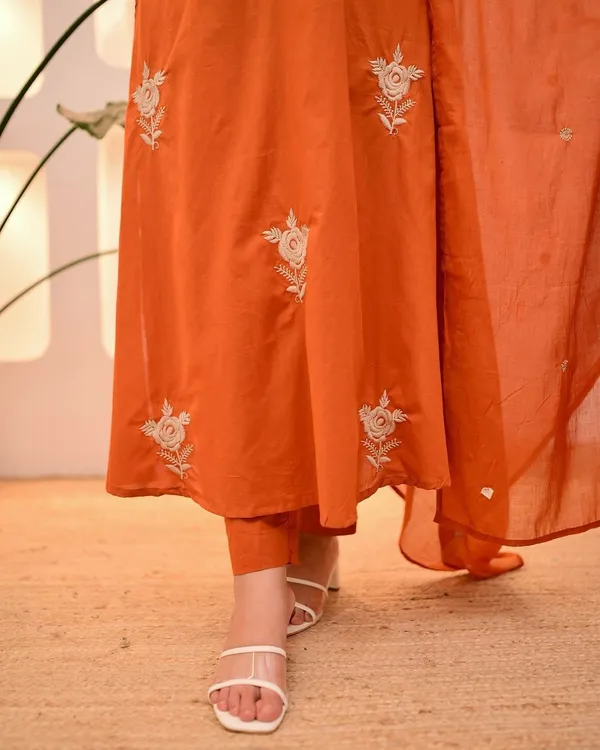 Rust_Orange_Embroidered_A_Line_Kurta_Set_With_Dupatta_For_Women