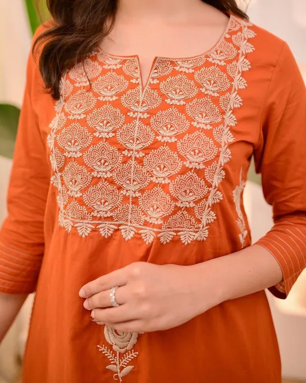 Rust_Orange_Embroidered_A_Line_Kurta_Set_With_Dupatta_For_Women