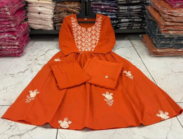Rust_Orange_Embroidered_A_Line_Kurta_Set_With_Dupatta_For_Women