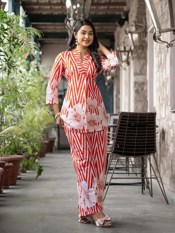 Women's_Orange_&_White_Floral_Printed_Co-Ord_Set