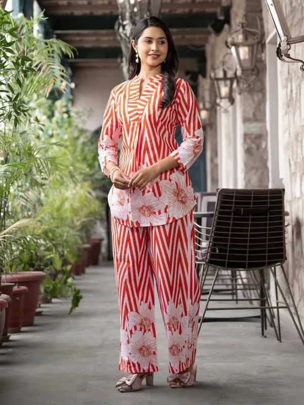 Women's_Orange_&_White_Floral_Printed_Co-Ord_Set