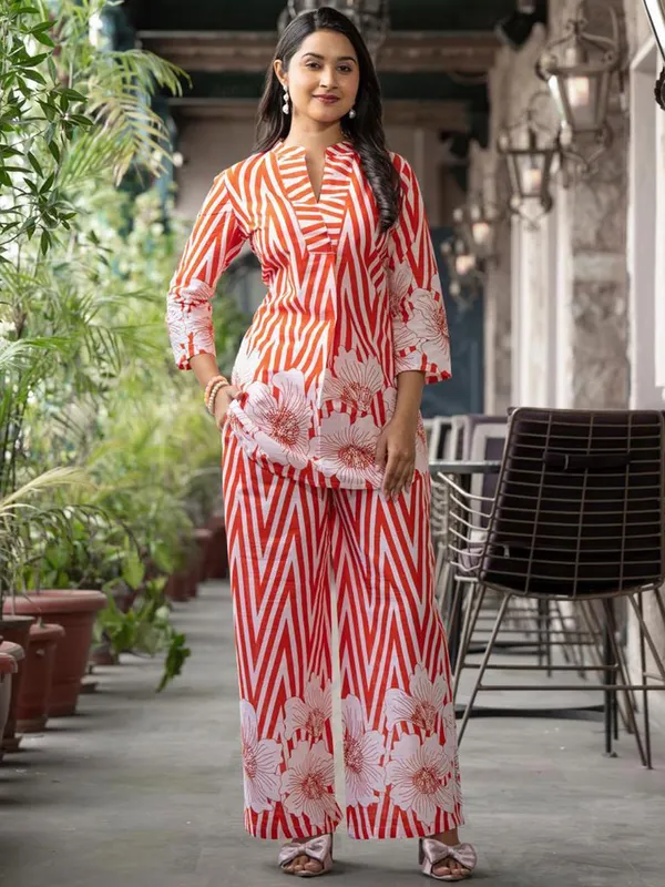 Women's_Orange_&_White_Floral_Printed_Co-Ord_Set